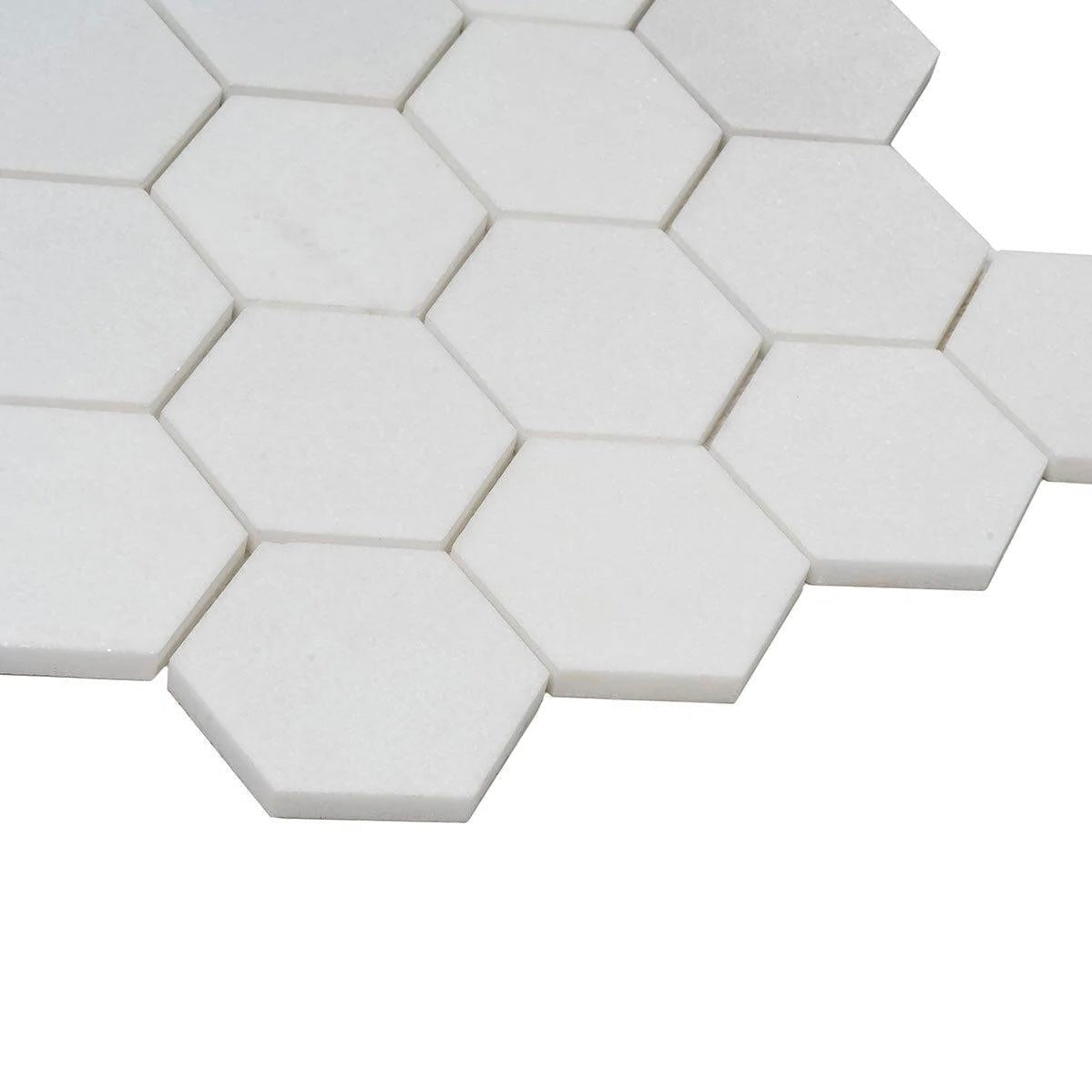 3” Thassos White Marble Hexagon Mosaic Tile - Hey Tiles