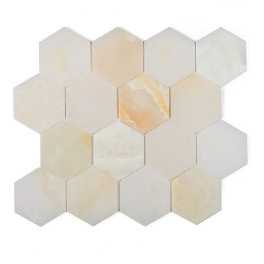 3” Vanilla Onyx Hexagon Polished - Hey Tiles