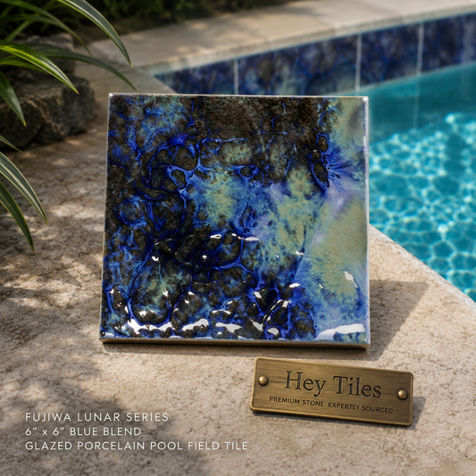 Fujiwa Lunar Series: 6" x 6" Blue Blend Glazed Porcelain Pool Field Tile