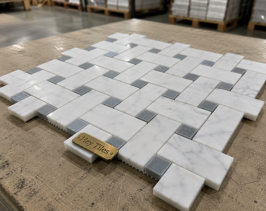 Jumbo Carrara Basketweave Tile - Gray Dot 12x12