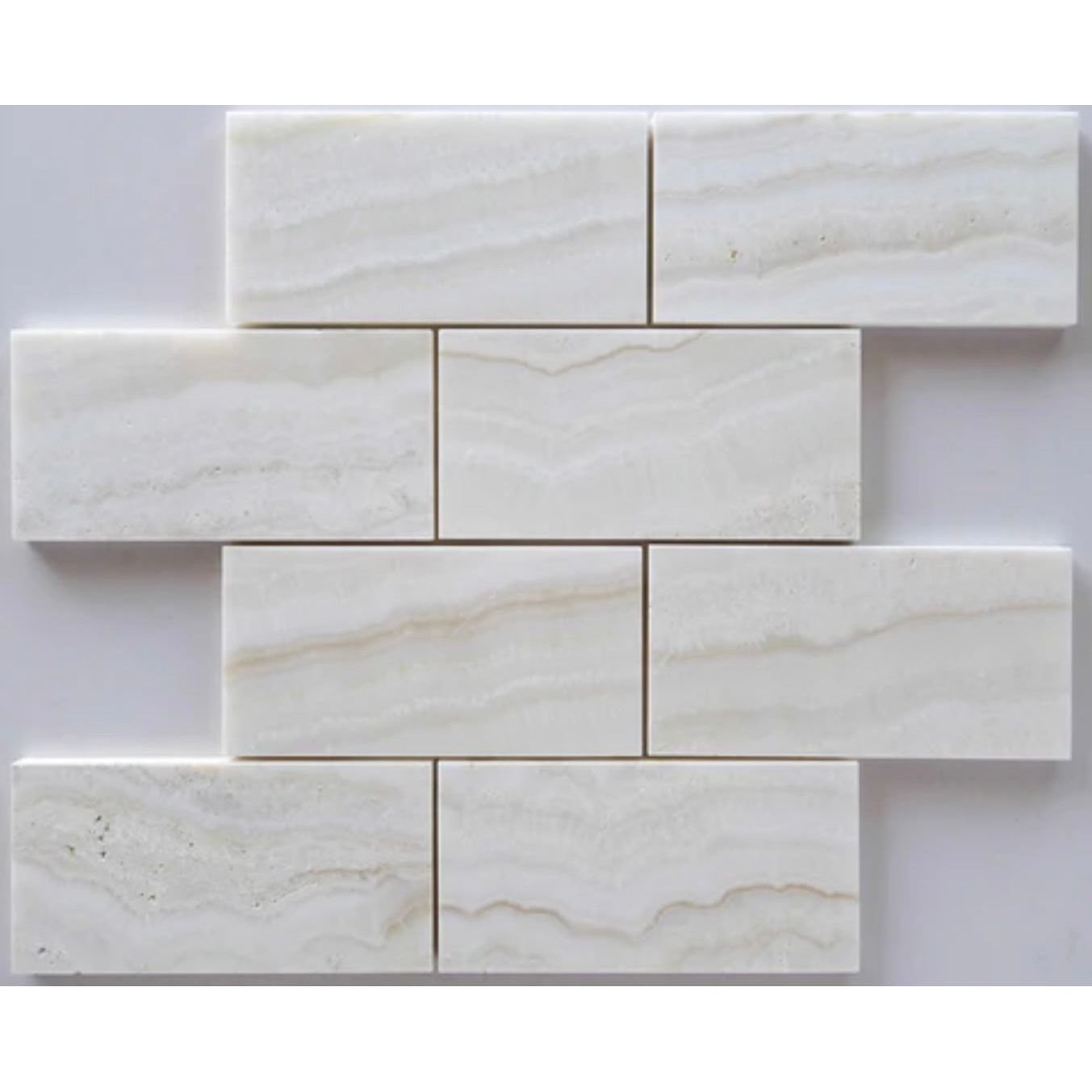 3X6 Vanilla Onyx Subway Brick Tile, Vein - Cut, Polished - Hey Tiles