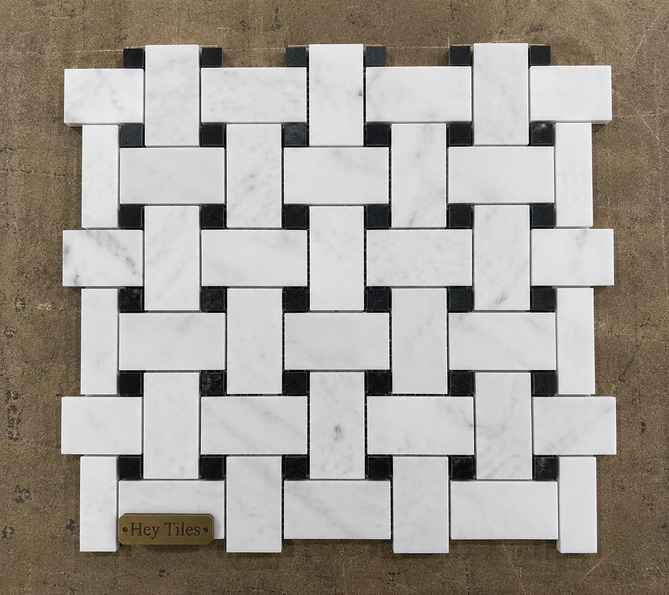 Jumbo Carrara Basketweave Tile - Tuxedo Dot