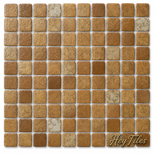 Fujiwa Pavo Series: 1" x 1" Brown Blend Porcelain Mosaic Pool Tile