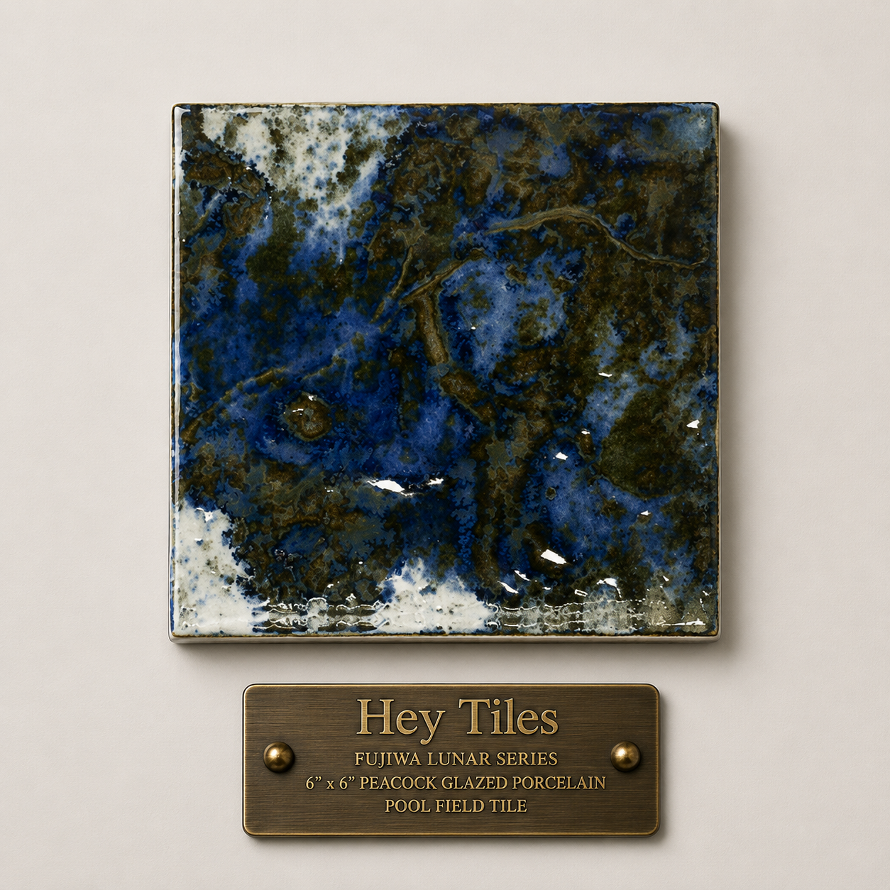 Fujiwa Lunar Series: 6" x 6" Peacock Glazed Porcelain Pool Field Tile