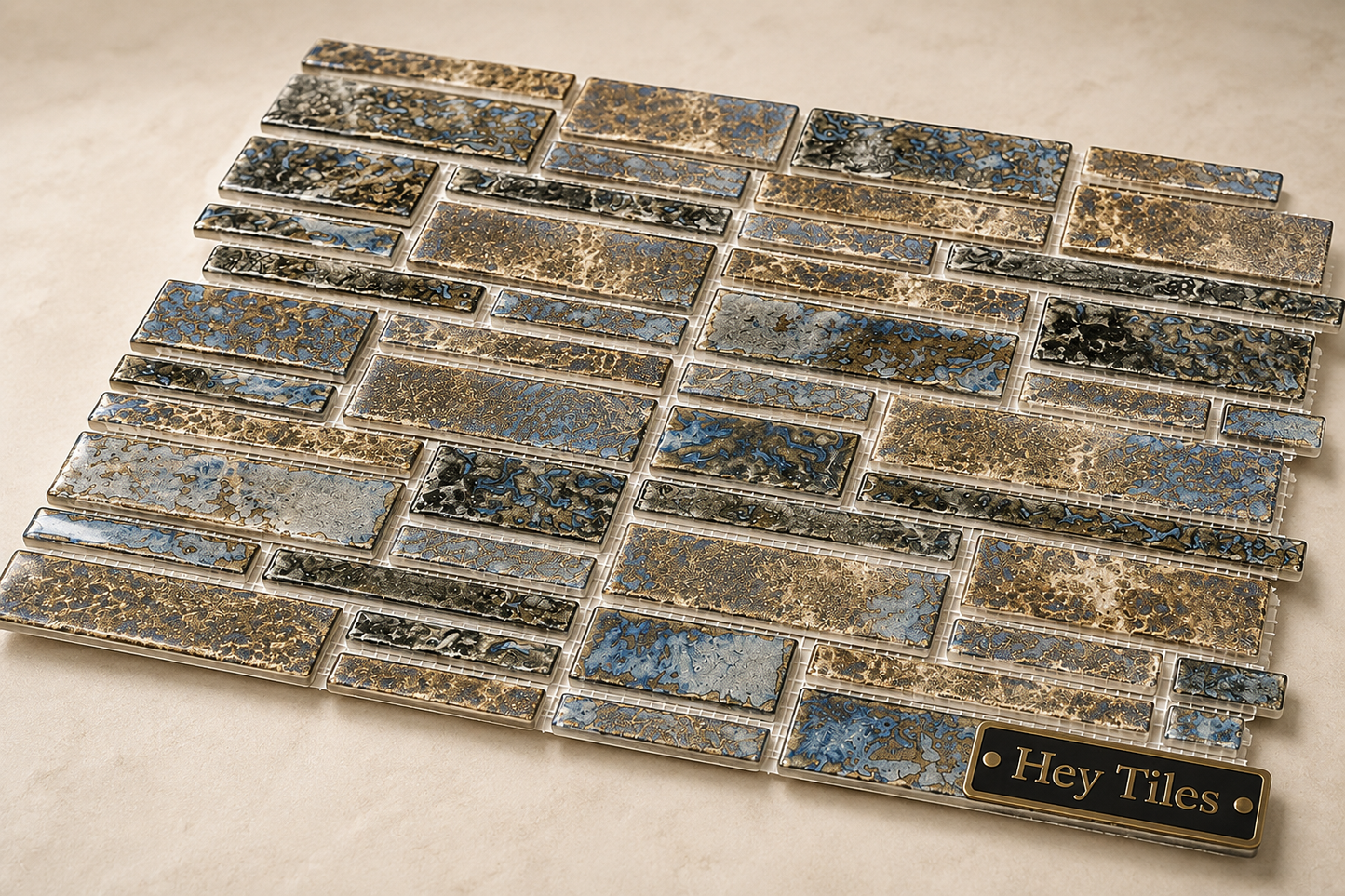 Fujiwa Pilos Series: Satin Pearl Glazed Porcelain Random Block Mosaic Tile