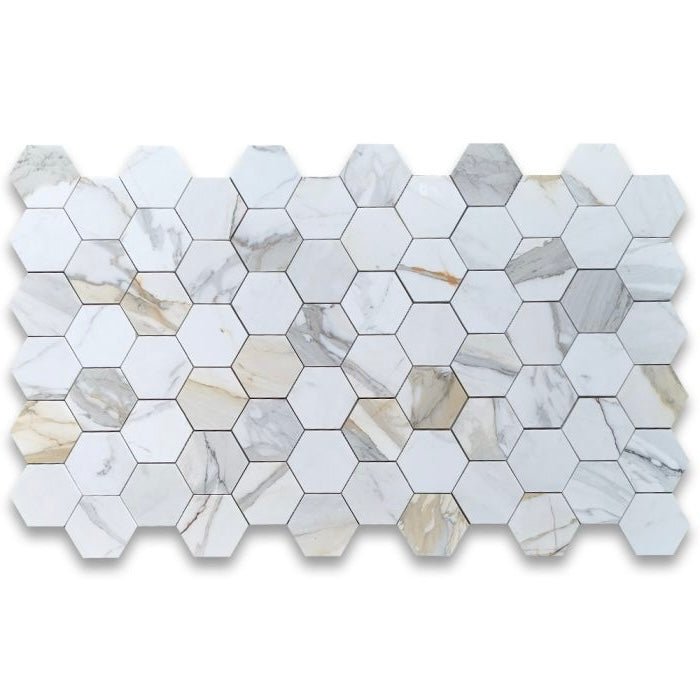 5” Calacatta Gold Hexagon Mosaic Tile - Hey Tiles