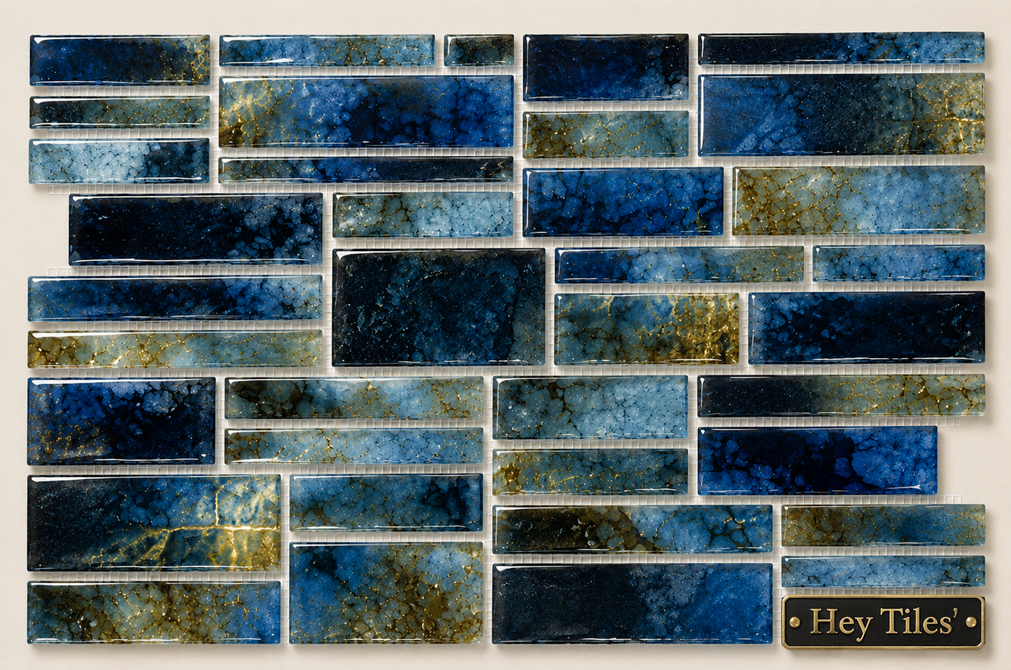 Fujiwa Pilos Series: Summer Blue Glazed Porcelain Random Block Mosaic Tile