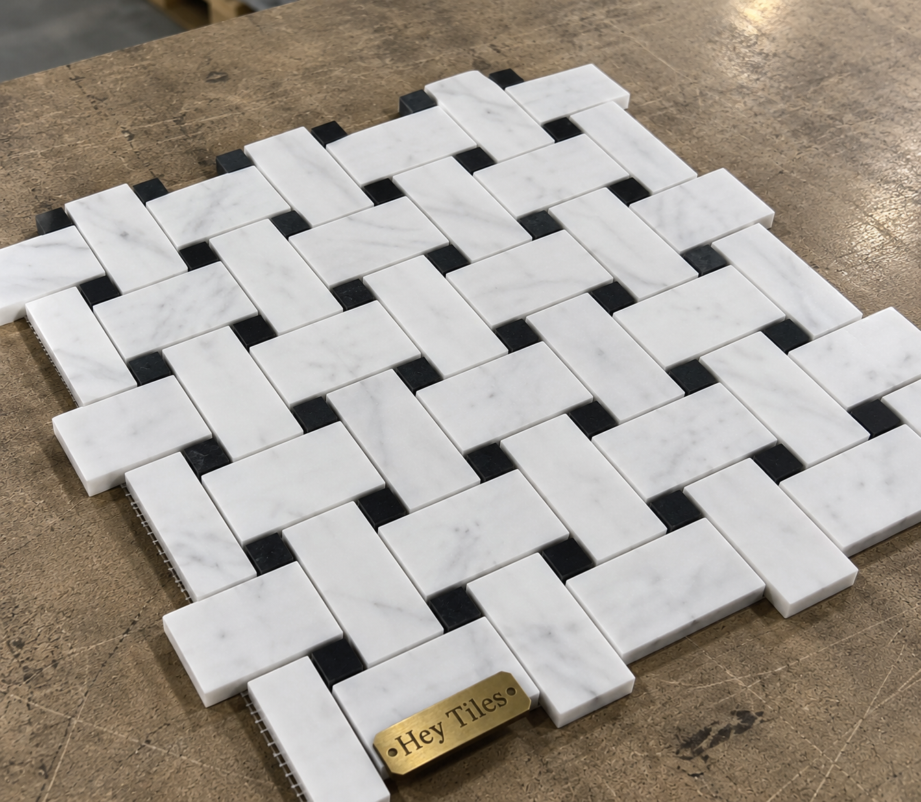 Jumbo Carrara Basketweave Tile - Tuxedo Dot