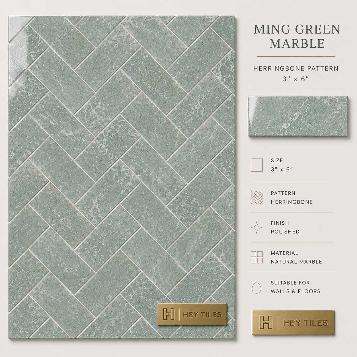 3" X 6" Ming Green Classico Marble Tile