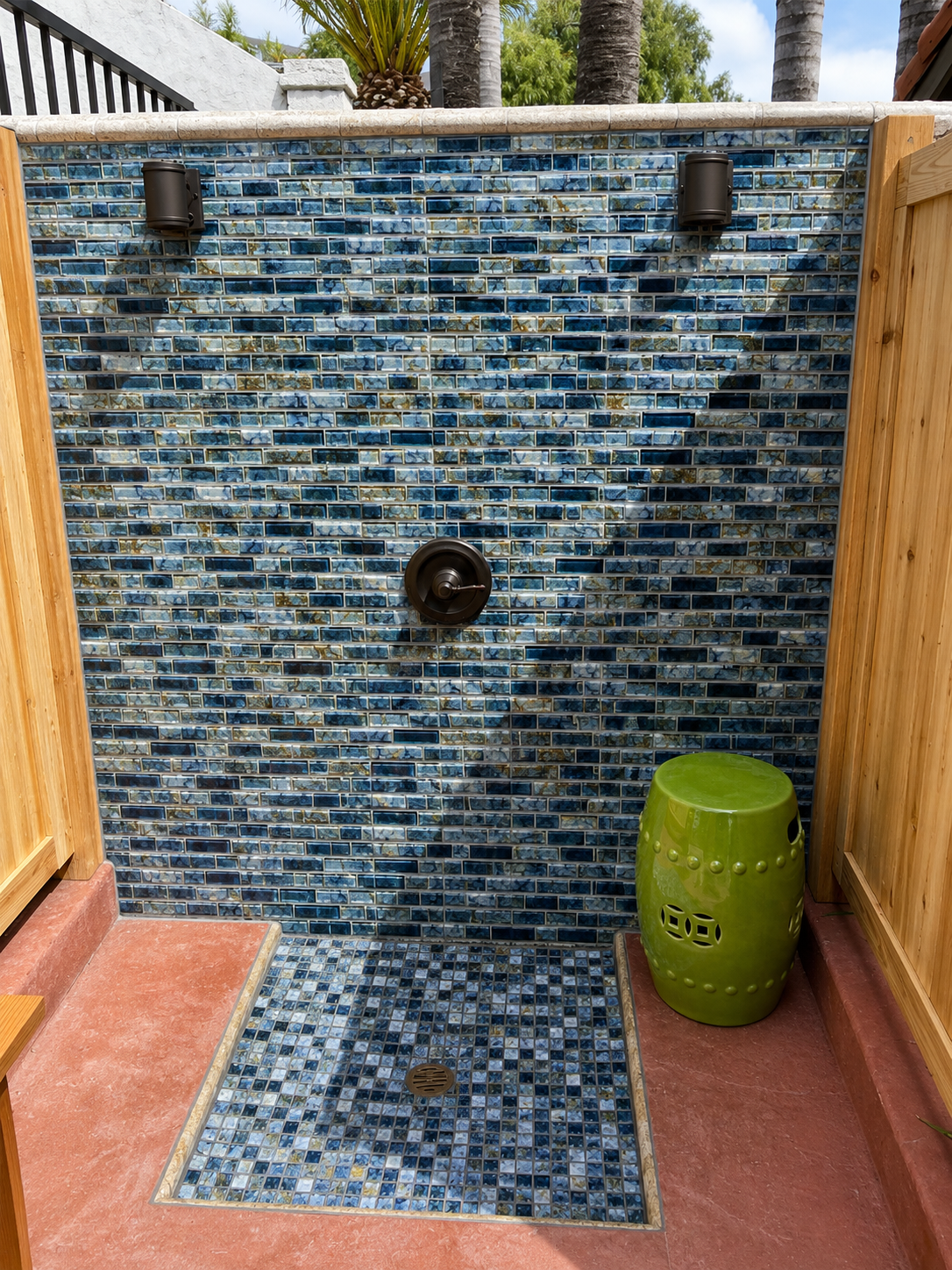 Fujiwa Pilos Series: Autumn Blue Glazed Porcelain Random Block Mosaic Tile