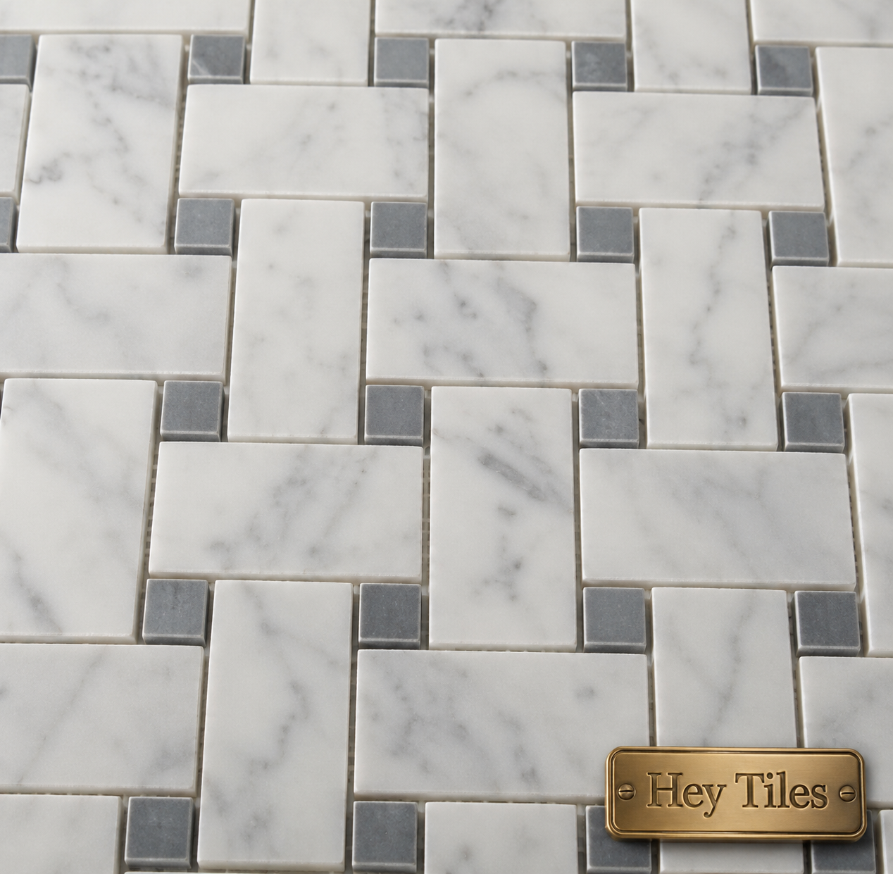 Jumbo Carrara Basketweave Tile - Gray Dot 12x12