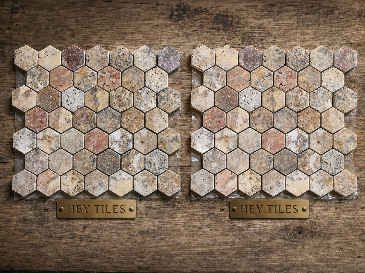 2” Scabos Travertine Hexagon Mosaic Tumbled