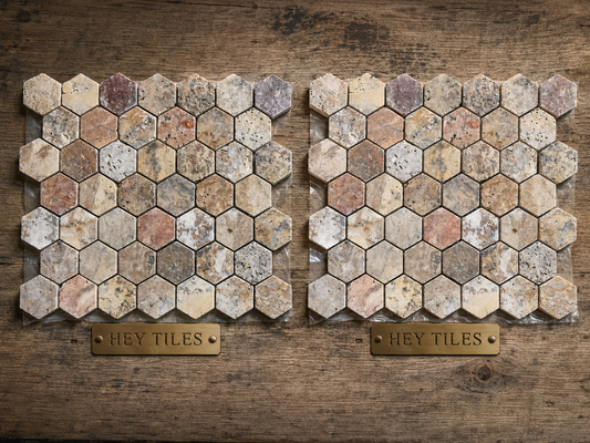 2” Scabos Travertine Hexagon Mosaic Tumbled