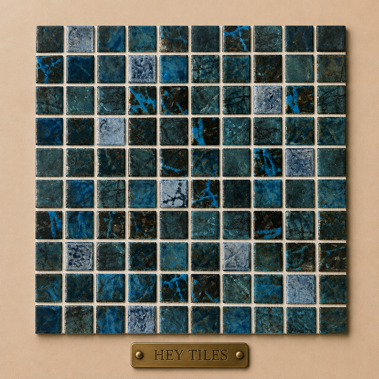 Fujiwa Saga Series: 1-1/8" x 1-1/8" Blue Blend Semi-Gloss Porcelain Square Mosaic Tile