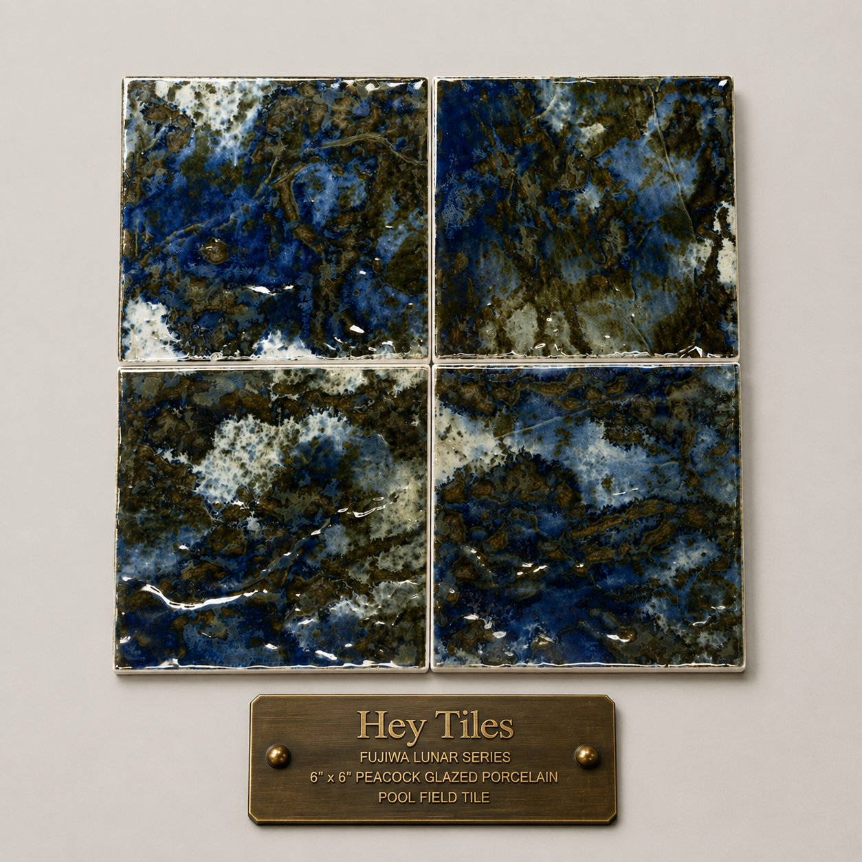 Fujiwa Lunar Series: 6" x 6" Peacock Glazed Porcelain Pool Field Tile
