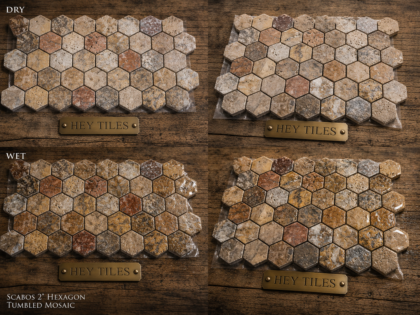 2” Scabos Travertine Hexagon Mosaic Tumbled
