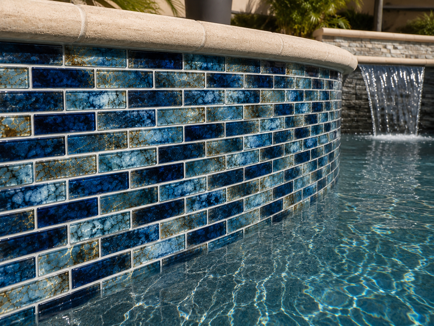 Fujiwa Pilos Series: Summer Blue Glazed Porcelain Random Block Mosaic Tile
