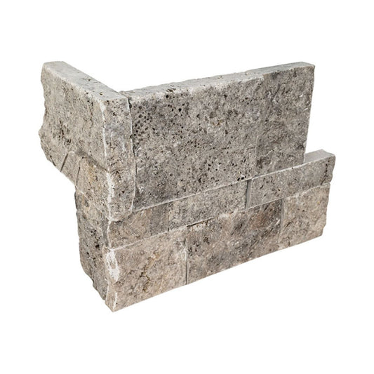 9x12x6 XL Silver Travertine Corner L Panel - Hey Tiles