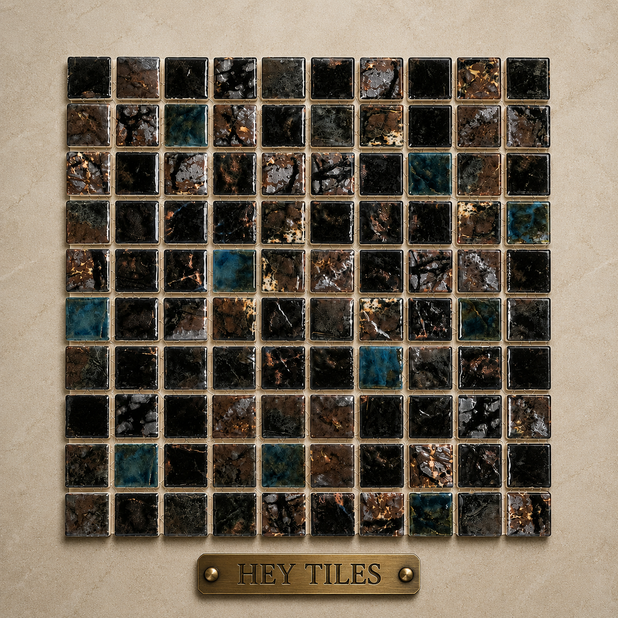 Fujiwa Saga Series: 1-1/8" x 1-1/8" Bronze Blend Semi-Gloss Porcelain Square Mosaic Tile