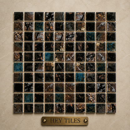 Fujiwa Saga Series: 1-1/8" x 1-1/8" Bronze Blend Semi-Gloss Porcelain Square Mosaic Tile — product image 1