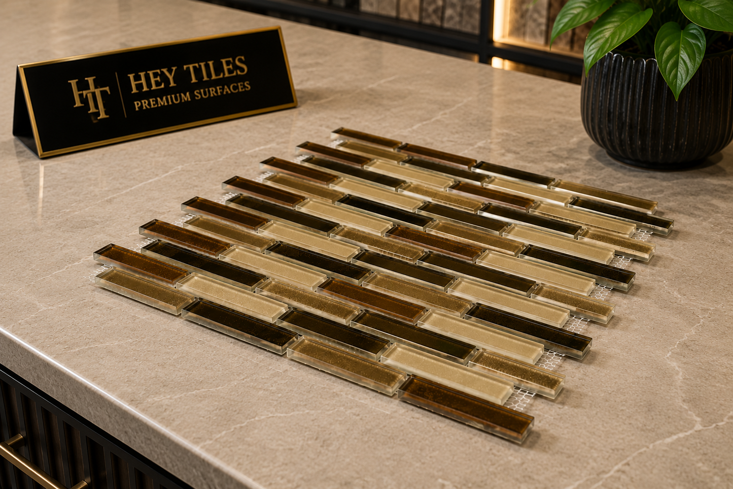 Fujiwa Lombo Series: 1/2" x 3-1/4" Sepia Porcelain Pencil Mosaic Tile
