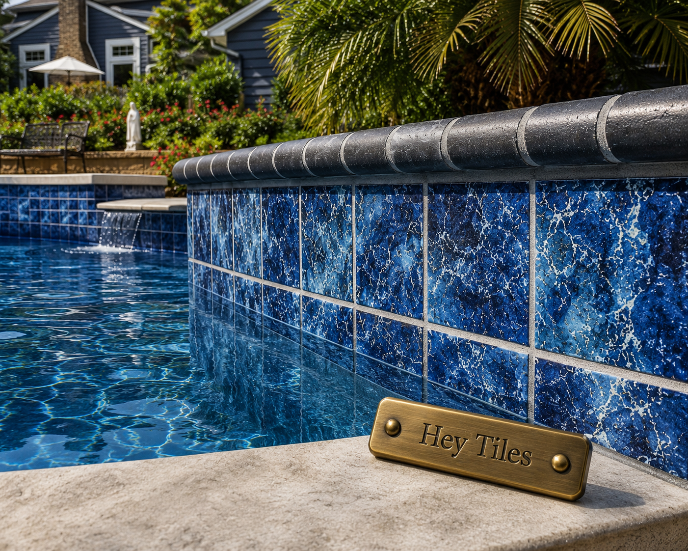 Fujiwa Lyra Series: 6" x 6" Hawaiian Blue Glazed Porcelain Pool Field Tile