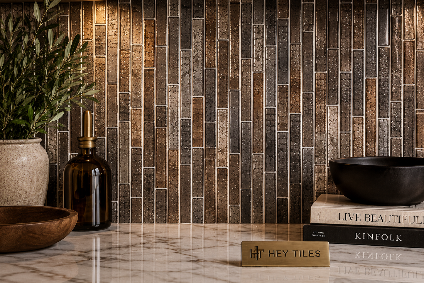 Fujiwa Lombo Series: 1/2" x 3-1/4" Wheat Glossy Porcelain Pencil Mosaic Tile
