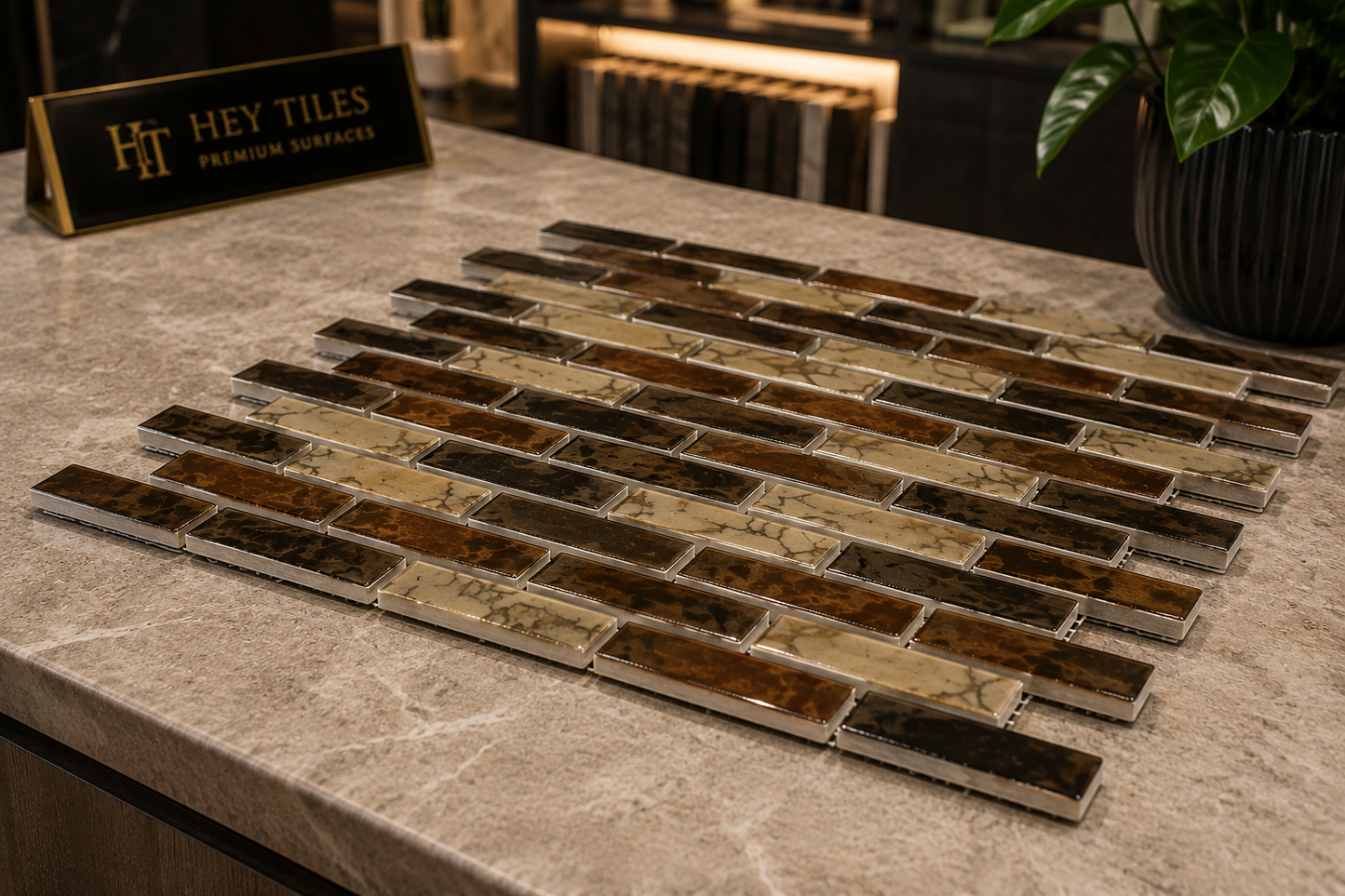 Fujiwa Lombo Series: 1/2" x 3-1/4" Kashmir Porcelain Pencil Mosaic Tile
