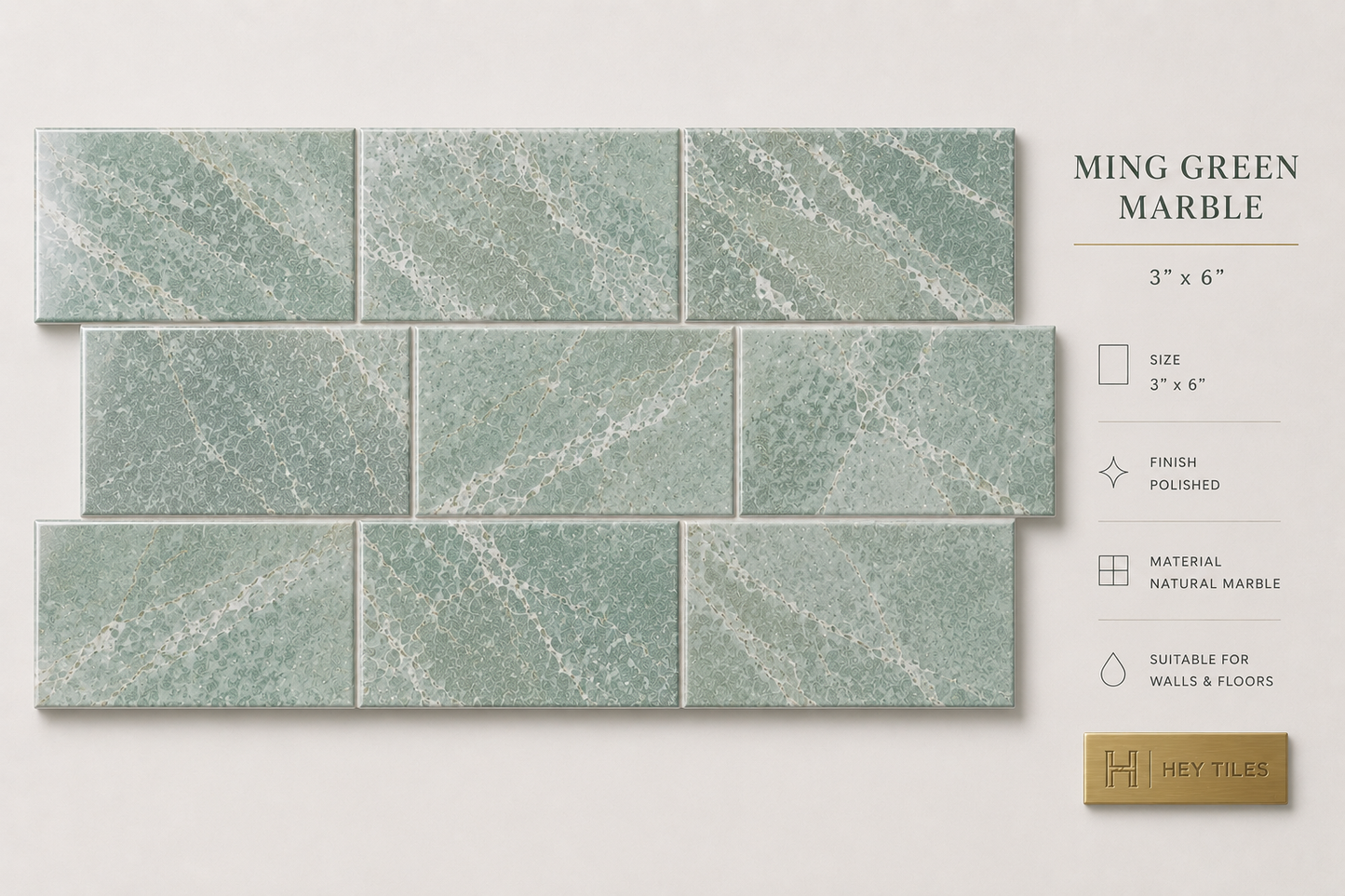 3" X 6" Ming Green Classico Marble Tile