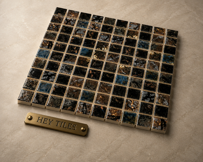 Fujiwa Saga Series: 1-1/8" x 1-1/8" Bronze Blend Semi-Gloss Porcelain Square Mosaic Tile — product image 2