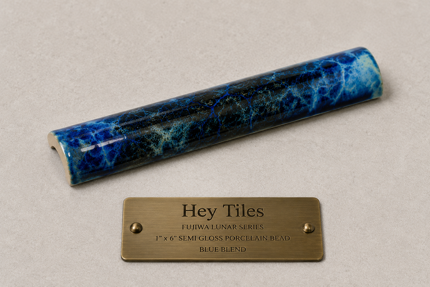 Fujiwa Lunar Series: 1" x 6" Blue Blend Glazed Porcelain Bead Molding Trim Tile