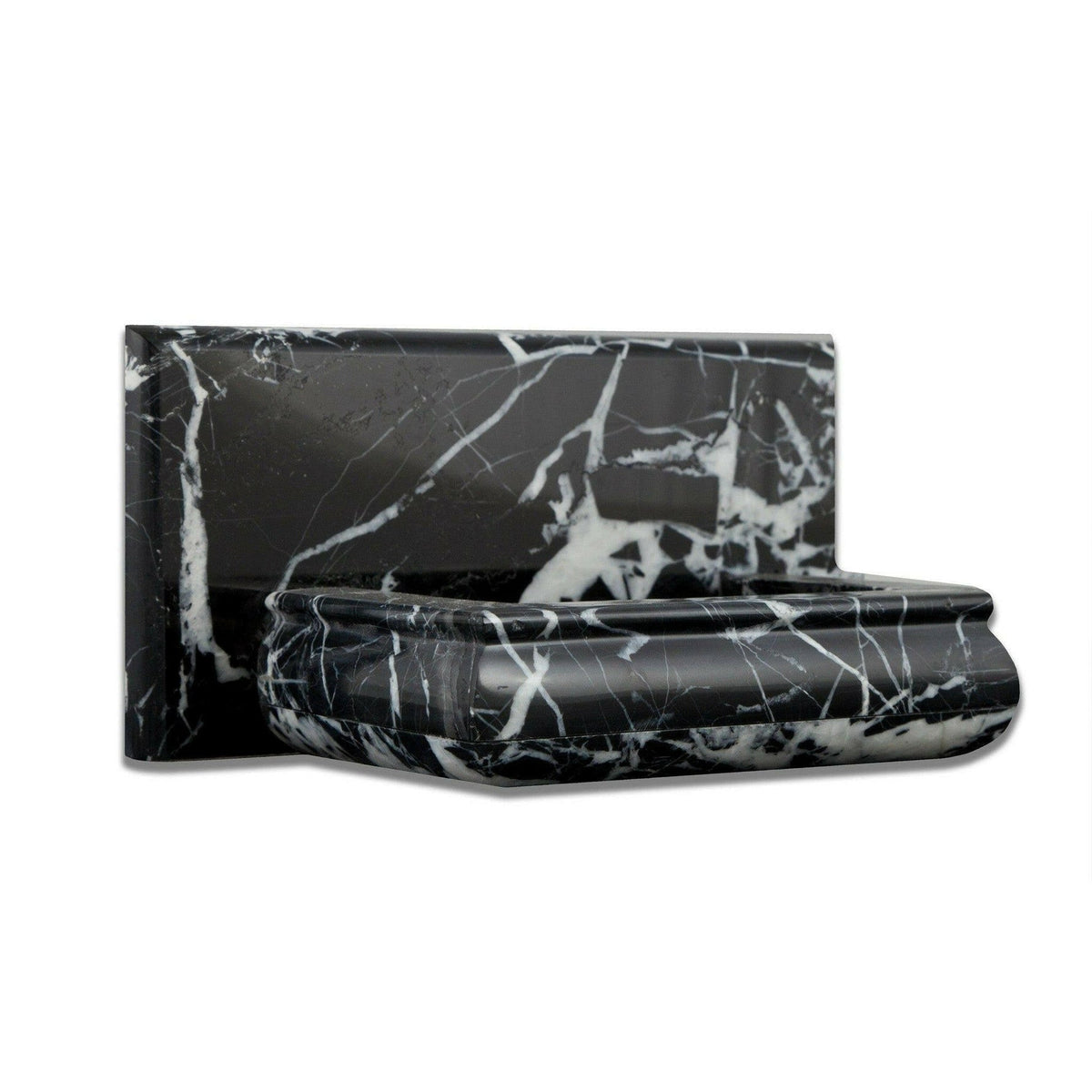 Black Marquina marble soap holder alternate angle