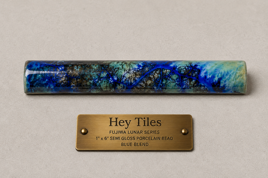 Fujiwa Lunar Series: 1" x 6" Blue Blend Glazed Porcelain Bead Molding Trim Tile