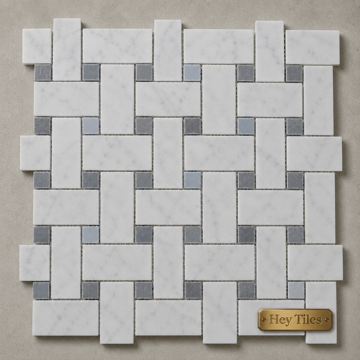 Jumbo Carrara Basketweave Tile - Gray Dot 12x12
