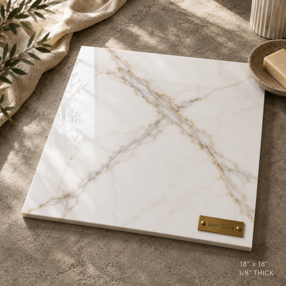 Tuscan Calacatta Gold (Oro): 18" x 18" x 3/8" Authentic Italian Marble Tile