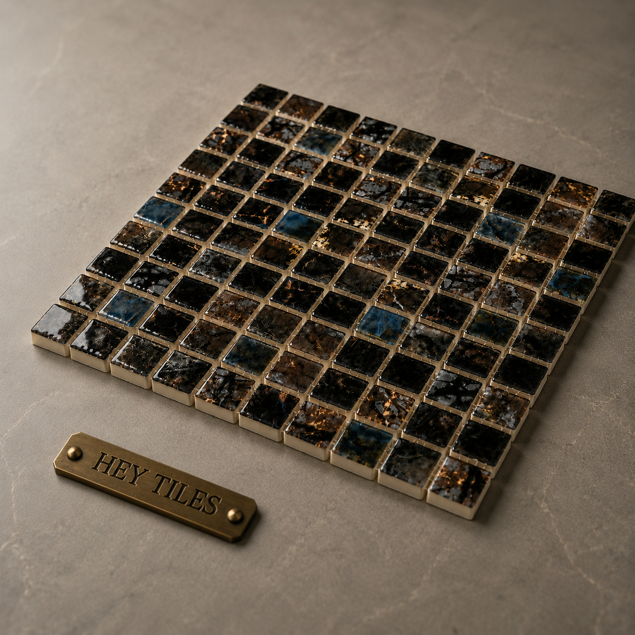 Fujiwa Saga Series: 1-1/8" x 1-1/8" Bronze Blend Semi-Gloss Porcelain Square Mosaic Tile