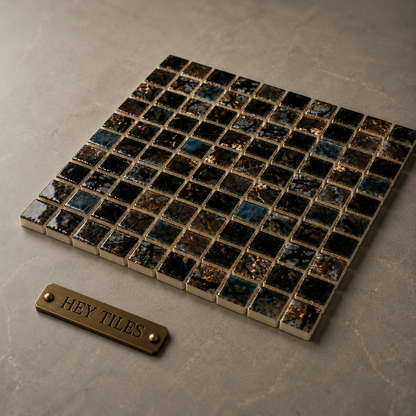 Fujiwa Saga Series: 1-1/8" x 1-1/8" Bronze Blend Semi-Gloss Porcelain Square Mosaic Tile — product image 3