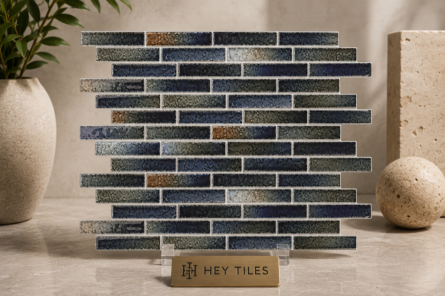 Fujiwa Lombo Series: 1/2" x 3-1/4" Autumn Glossy Metallic Porcelain Pencil Mosaic Tile