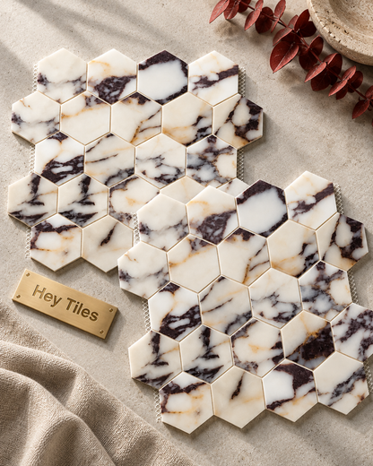 Calacatta Violet Purple 3″ Hexagon Mosaic Tile