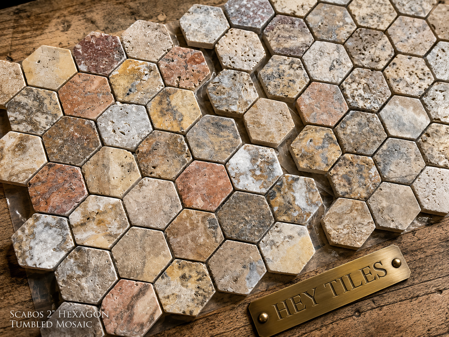 2” Scabos Travertine Hexagon Mosaic Tumbled