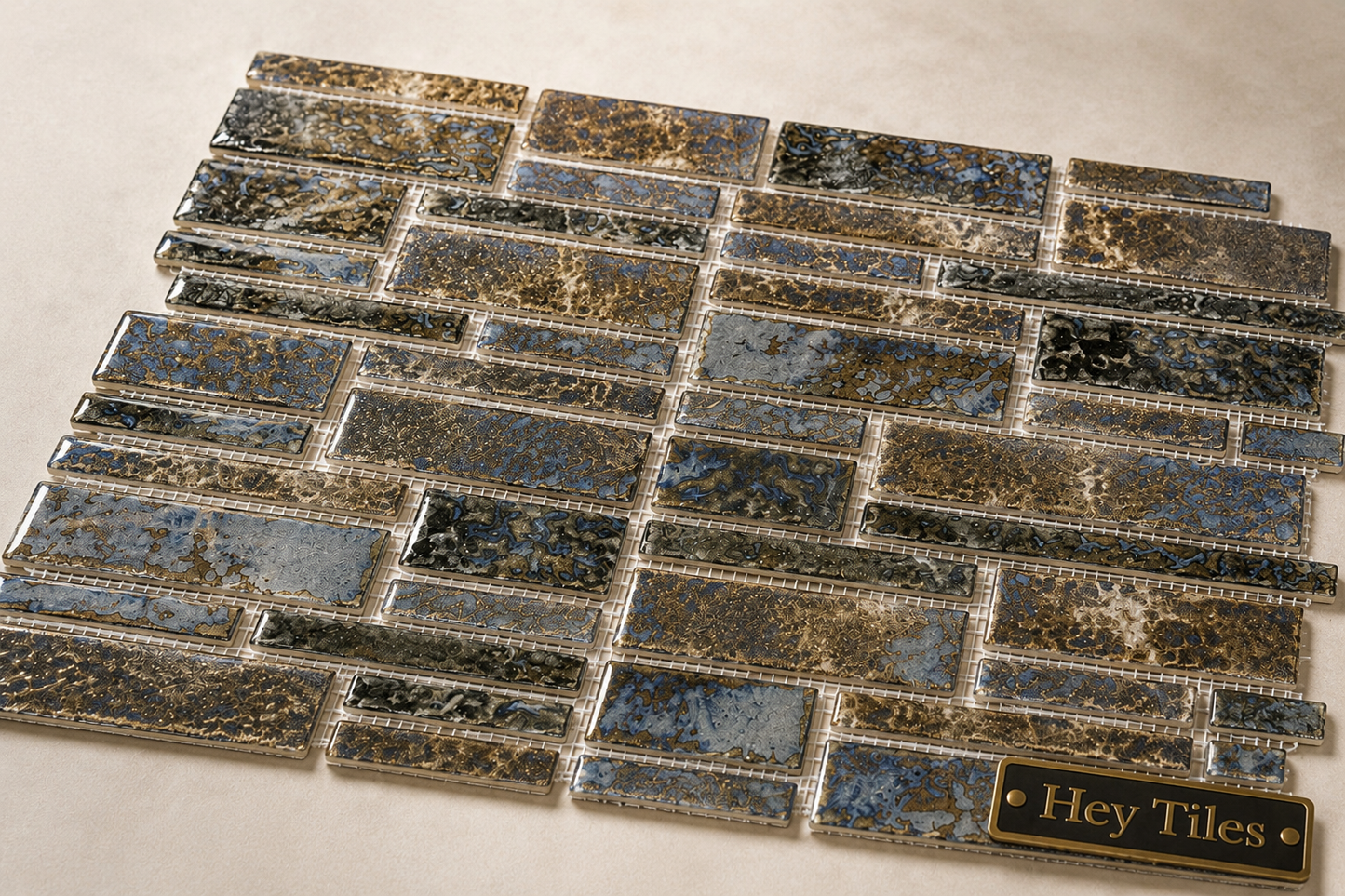 Fujiwa Pilos Series: Satin Pearl Glazed Porcelain Random Block Mosaic Tile