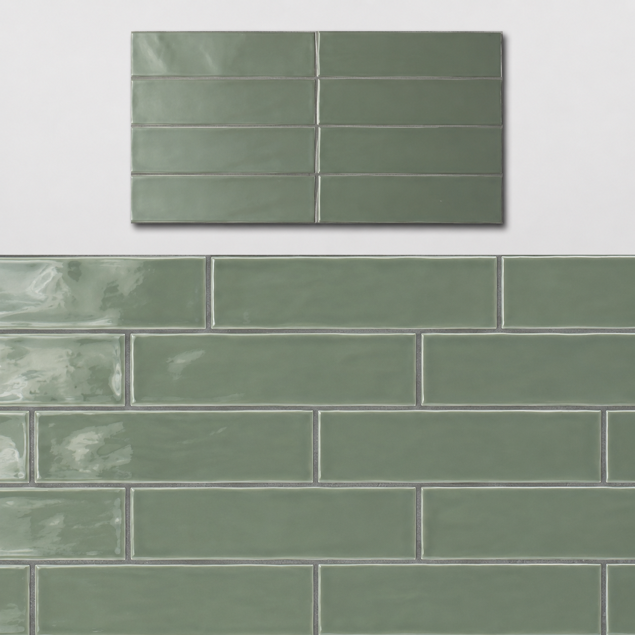 Terranello Series: 2" x 8" Olive Glossy Handcrafted-Look Ceramic Wall Tile