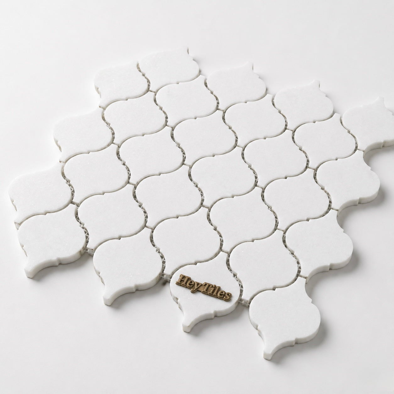 3” Thassos White Arabesque Mosaic, Greek Marble 12X12