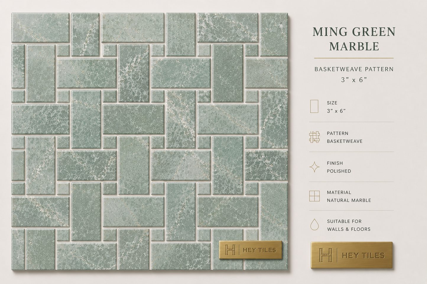 3" X 6" Ming Green Classico Marble Tile