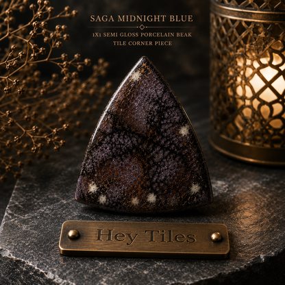 Fujiwa Saga Series: 1" x 1" Midnight Blue Semi-Gloss Porcelain Beak Outside Corner Tile — product image 2
