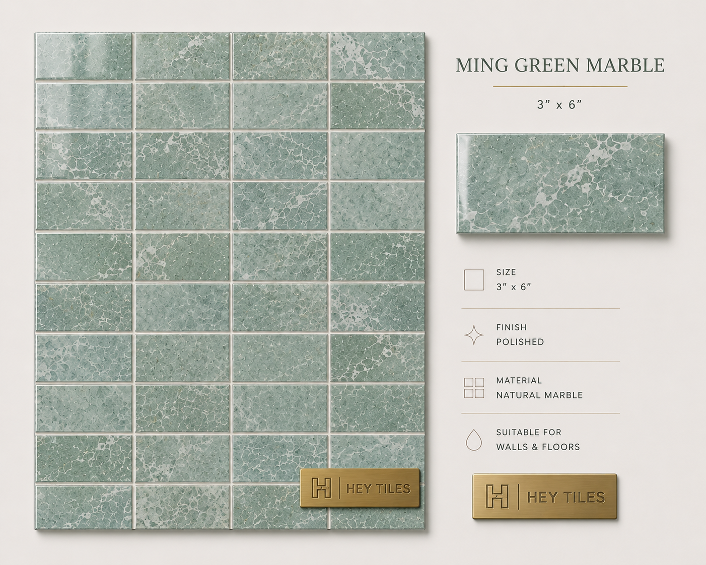 3" X 6" Ming Green Classico Marble Tile