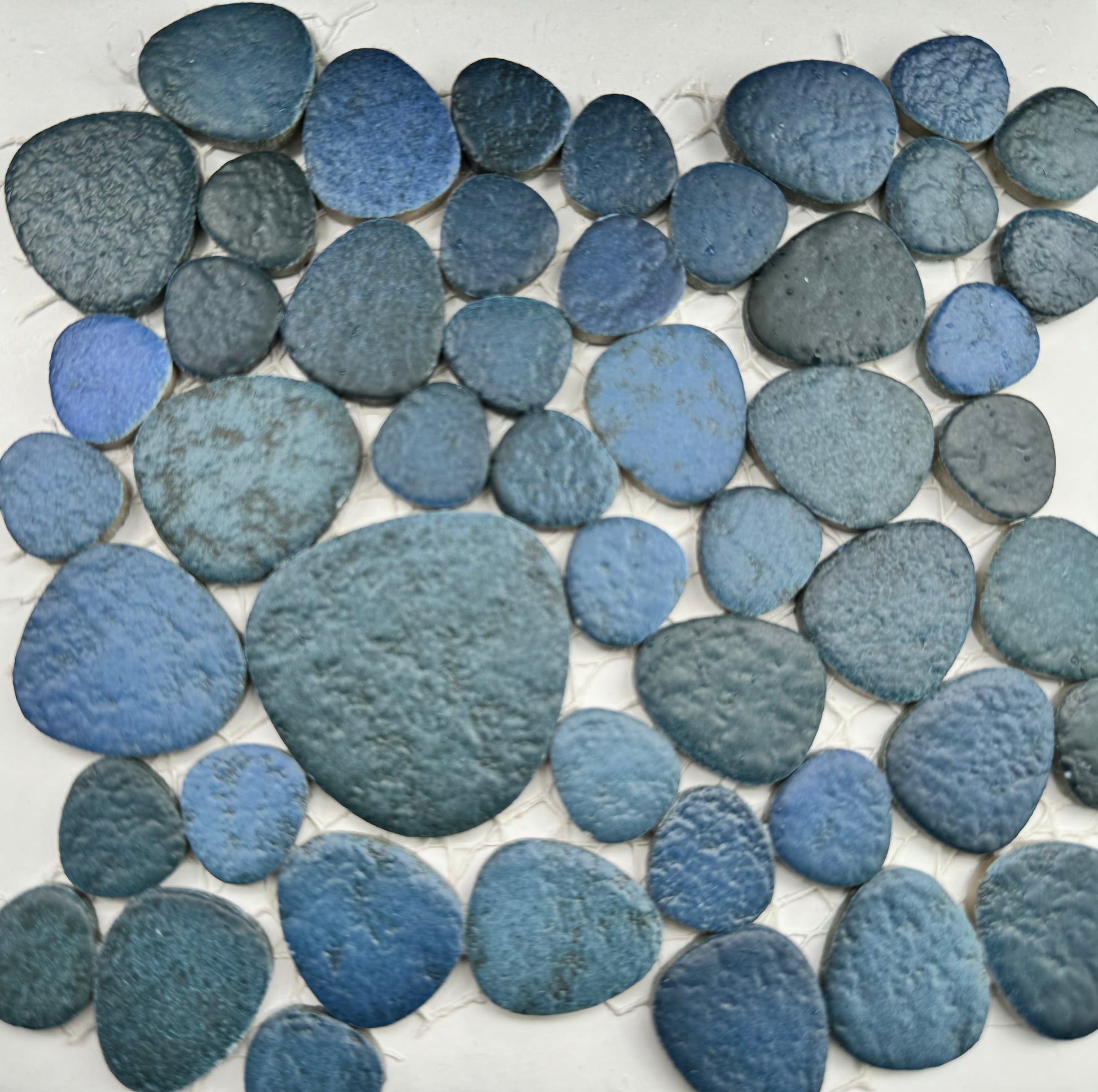 Fujiwa Peb Jade Blue, Mixed Porcelain Pebble, Heart Shaped  Pool Tile Mosaics Fujiwa Tile   