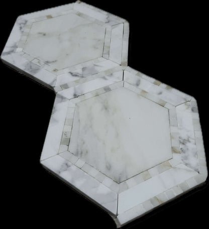 5” Defined Edge Calacatta Hexagon Deco Mosaic Tile — product image 4