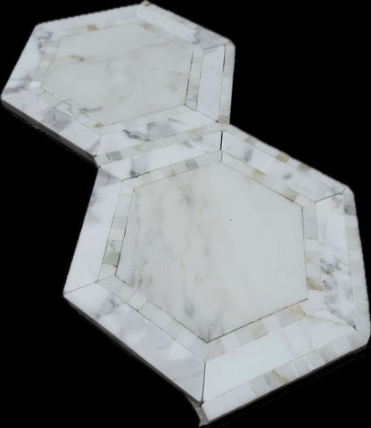 5” Defined Edge Calacatta Hexagon Deco Mosaic Tile — product image 3