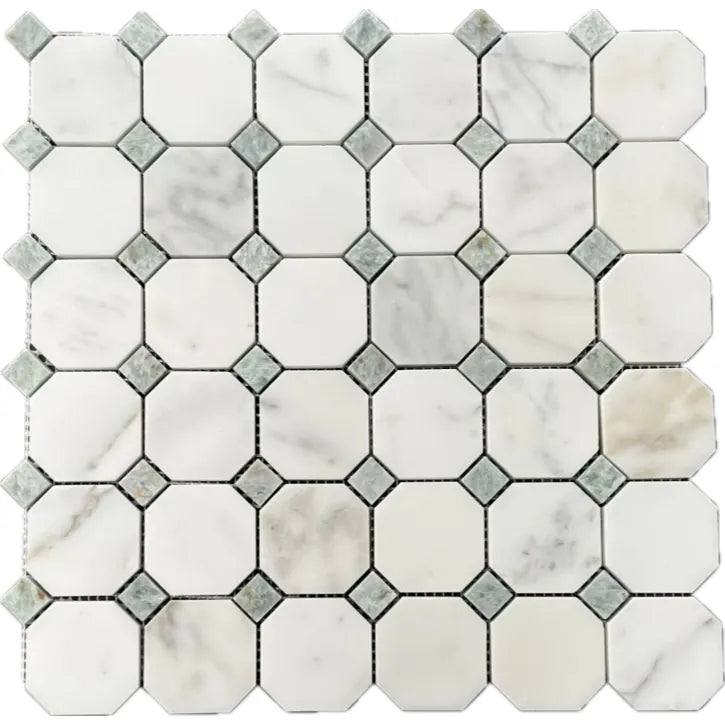 Calacatta Gold + Ming Green Dots Octagon Mosaic